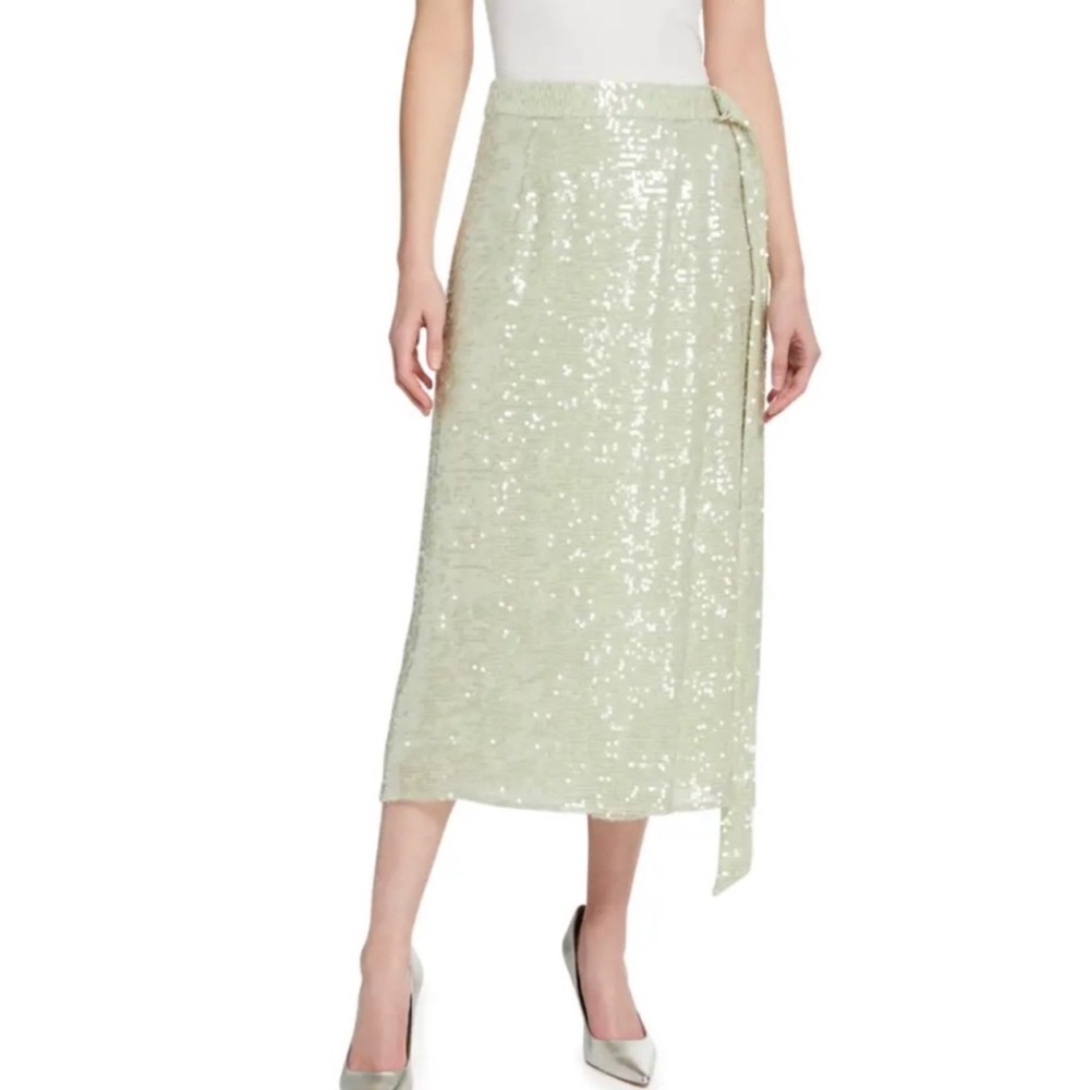 Lapointe Sequin Mint Belted Skirt